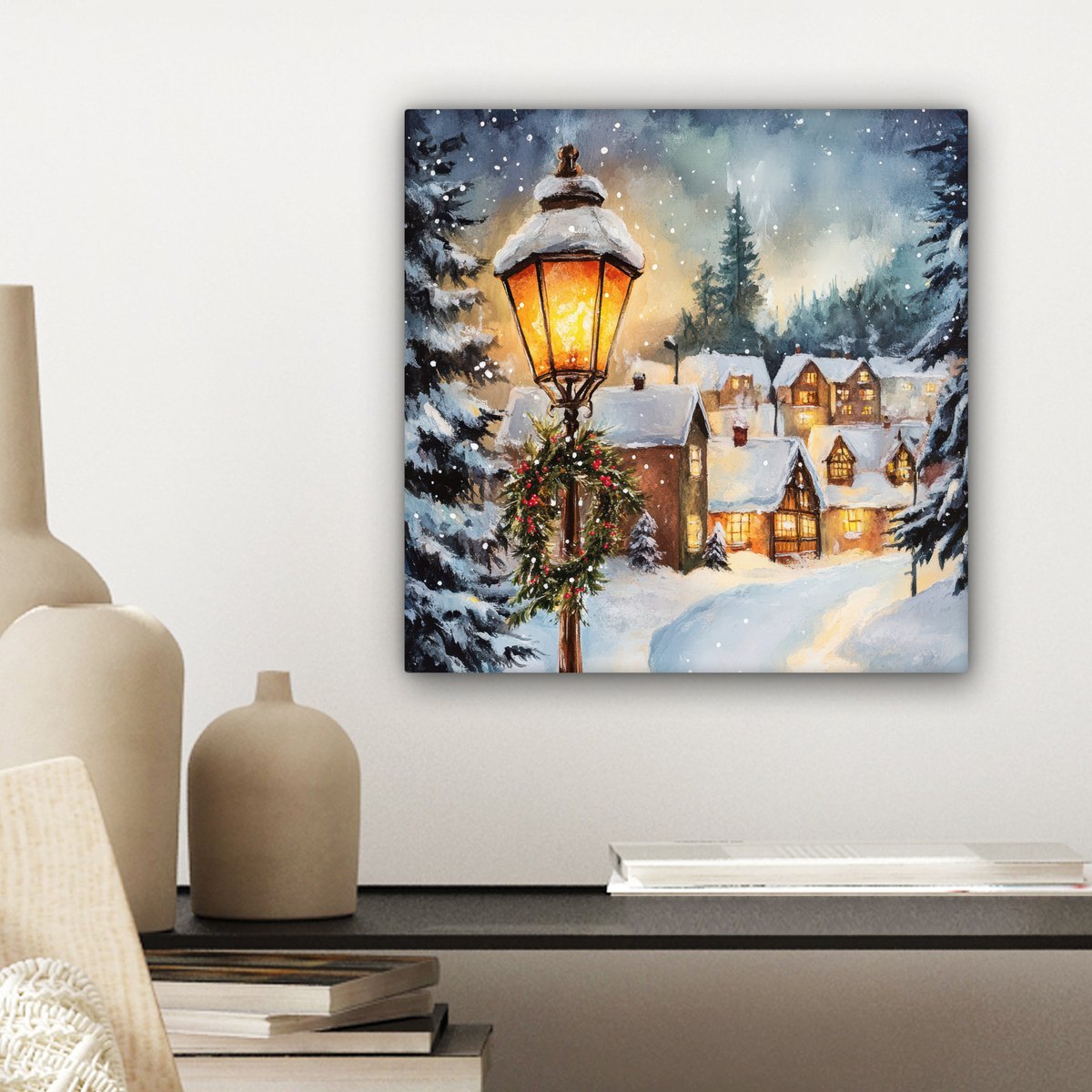 Canvas schilderij 20x20 cm - Wanddecoratie Kerstdorp - Huizen - Sneeuw - Kerst - Muurdecoratie woonkamer - Slaapkamer decoratie - Kamer accessoires - Schilderijen op canvas - Kerstdecoratie voor binnen - Kerstversiering - Kerstmis versiering – foto 7