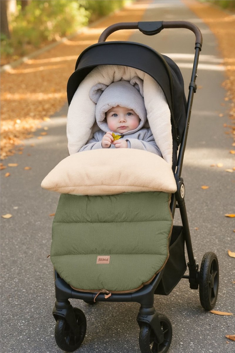 Winter voetenzak kinderwagen en buggy Teddy - Thermo - Waterafstotend - Ritssluiting - Corduroy - Groen - Fillikid – foto 8