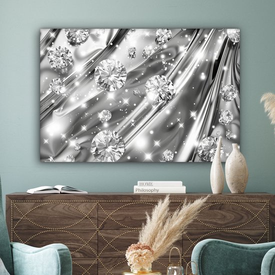 Peinture sur toile 120x80 cm - Décoration murale Abstrait - Diamant - Luxe - Moderne - Argent - Décoration murale salon - Décoration chambre moderne - Tableaux abstraits