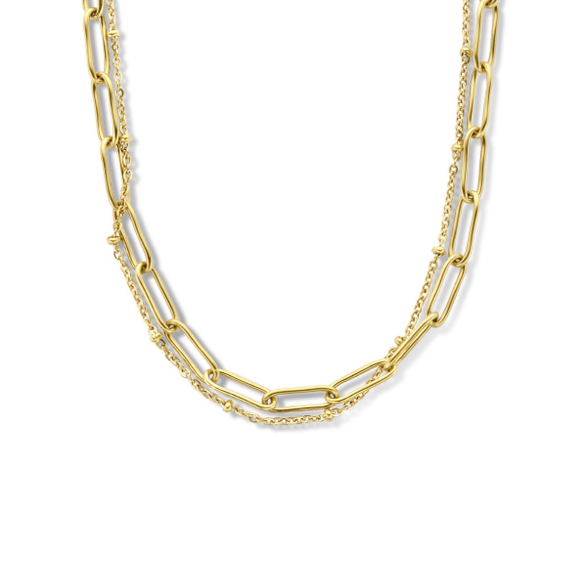 Lev Sieraden - Ketting - Multi-collier - Anker en Paperclip Schakel rond - Goud - 4 mm 43 + 3 cm - Verguld Staal
