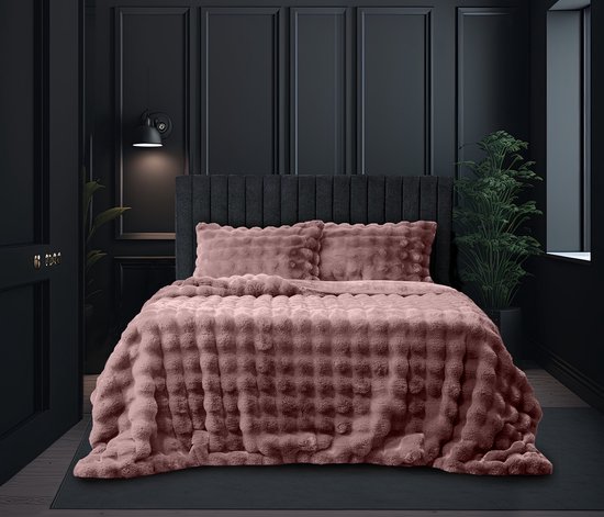 Eleganzzz Dekbedovertrek Shiny Bubble Pom Pom Flanel Fleece - Old Rose - Dekbedovertrek 240x200/220cm - 100% flanel fleece - Lits Jumeaux dekbedovertrekken - 240x220cm - Teddy Dekbedovertrek - Fluffy Dekbedovertrek van Merkloos — afbeelding 3
