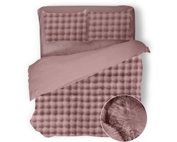 Eleganzzz Dekbedovertrek Shiny Bubble Pom Pom Flanel Fleece - Old Rose - Dekbedovertrek 240x200/220cm - 100% flanel fleece - Lits Jumeaux dekbedovertrekken - 240x220cm - Teddy Dekbedovertrek - Fluffy Dekbedovertrek - Effen Dekbedovertrek