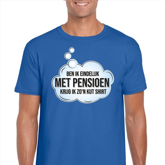 T-shirt cadeau pour homme - enfin à la retraite - bleu - textes amusants - VUT XL