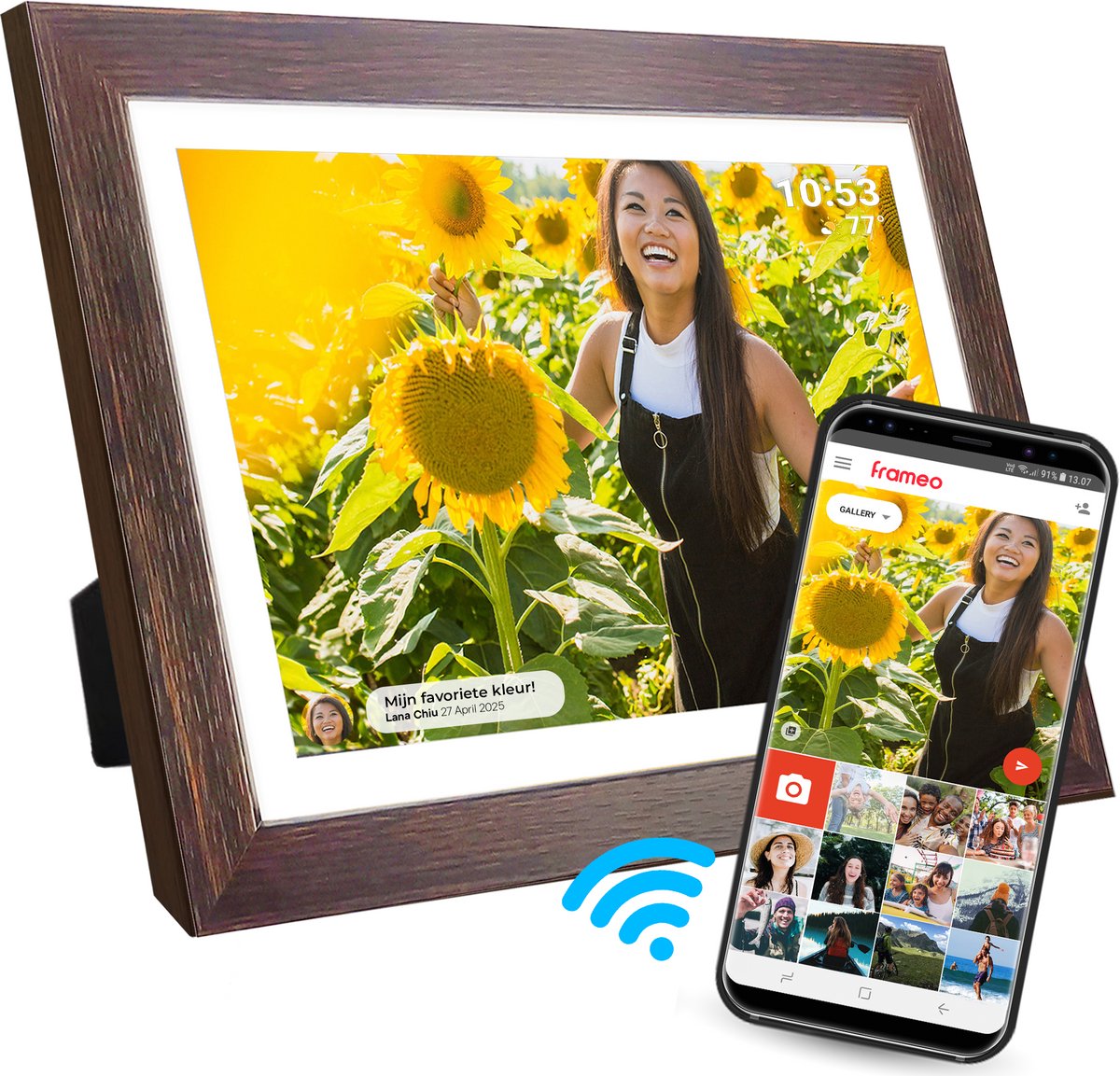 Denver Digitale Fotolijst 15.6 Inch - Hout - XL - Full HD - Frameo App - Fotokader - WiFi - 16GB - IPS Touchscreen - PFF1543DW