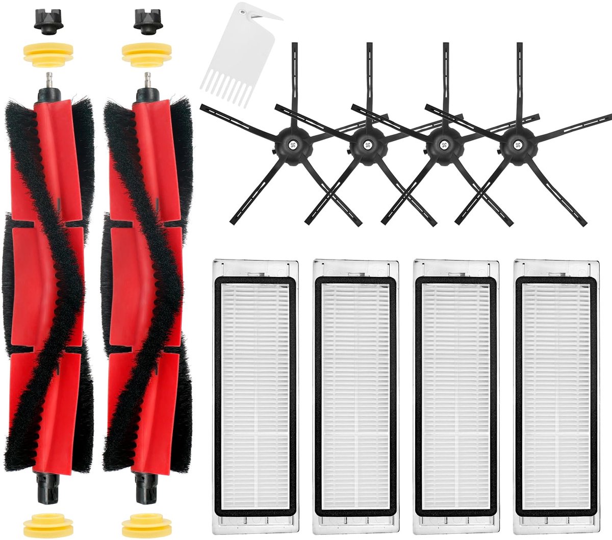 Reserveonderdelen voor Xiaomi Roborock S5 MAX S6 Pure S6 maxV S50 stofzuiger, 2 rolborstels, 4 zijborstels, 4 HEPA-filters (zwart)