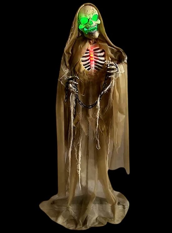 Halloween skelet met handboeien - met geluid en licht, beweging. - sound geactiveerd - eng - horror - Helloween