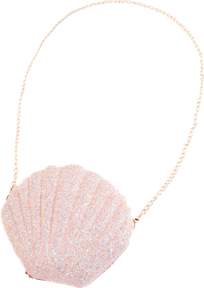 KIMU® Roze Glitter Schelp Tasje Zeemeermin - Tas Mermaid Glitter Roze Glanzend Klein Hard Schoudertasje Festival