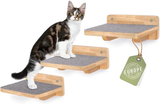 WOOWOOD® Klimwand voor katten | Set van 3 kattenladders | Kattenladderwand | Klimwandset voor katten | Kattenladder | Kattenloopbrug | Klimwand XL