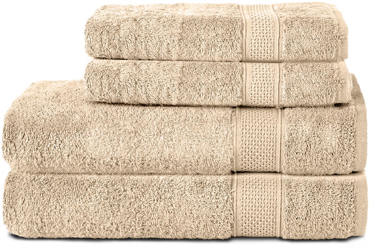 Komfortec Handdoekenset – Set van 4 - 2x Handdoek 50x100 cm en 2x Badhanddoek 70x140 cm - 100% Katoen - Beige