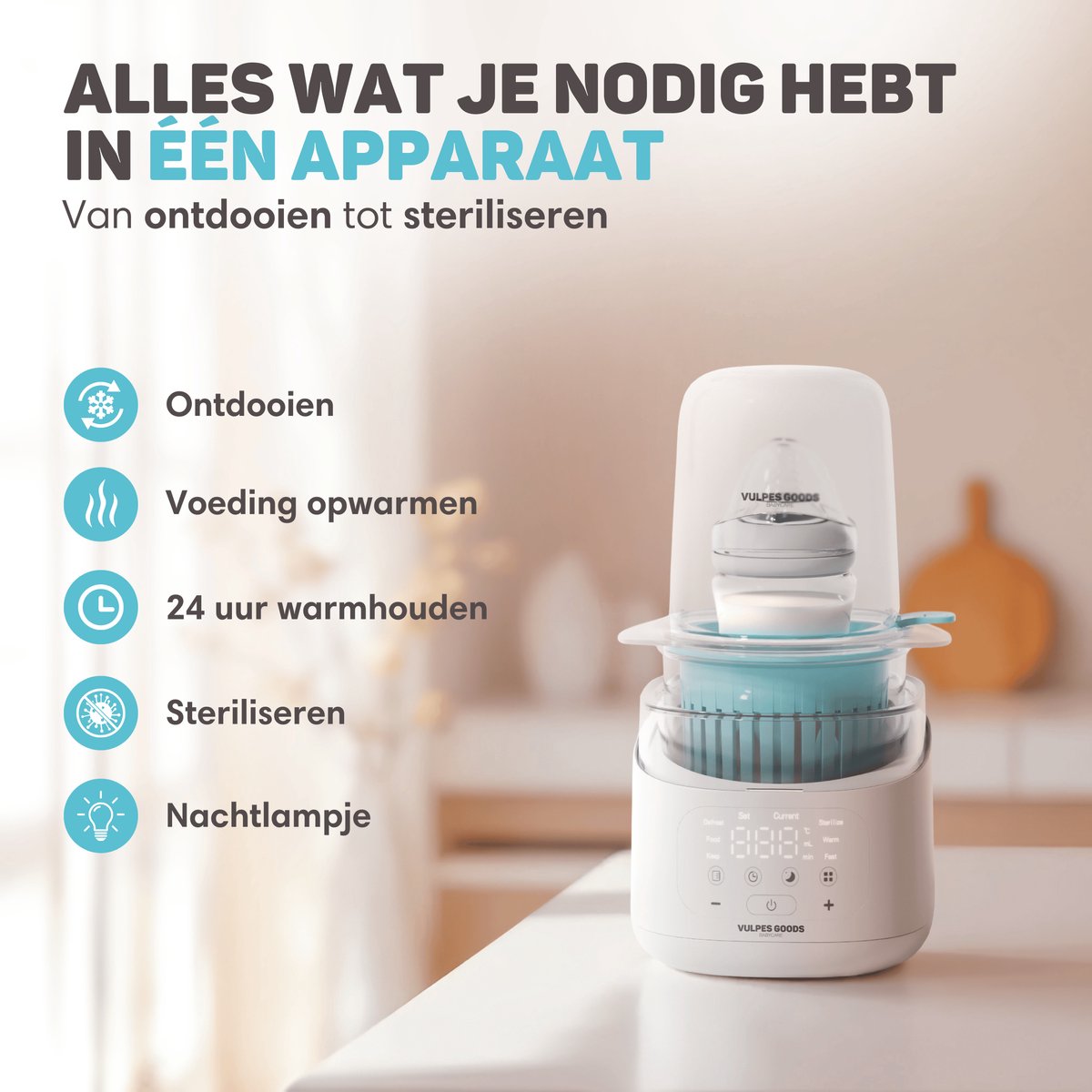 Vulpes Goods BabyCare - Flessenwarmer - 10in1 - Warmhouden 24u, Ontdooien & Steriliseren - PRO V2 Versie thumbnail 6