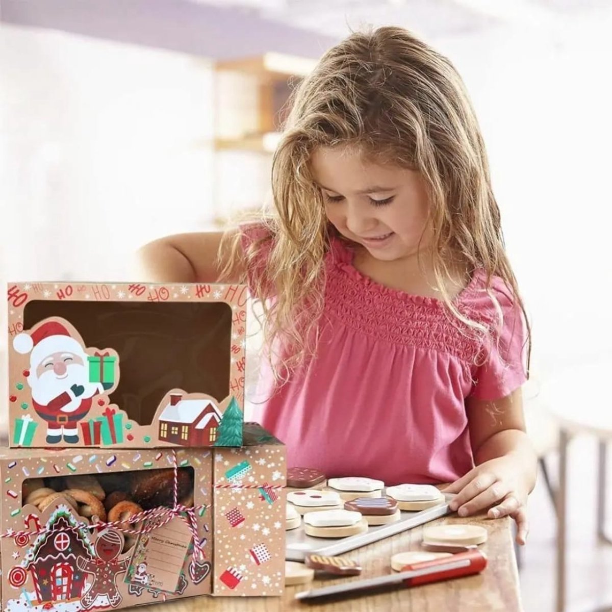 6 x Kerst Kraft Papieren Cadeaudozen met Transparant Deksel – Stevig & Herbruikbaar – Geschenkdoos - Gebakdoos – foto 8