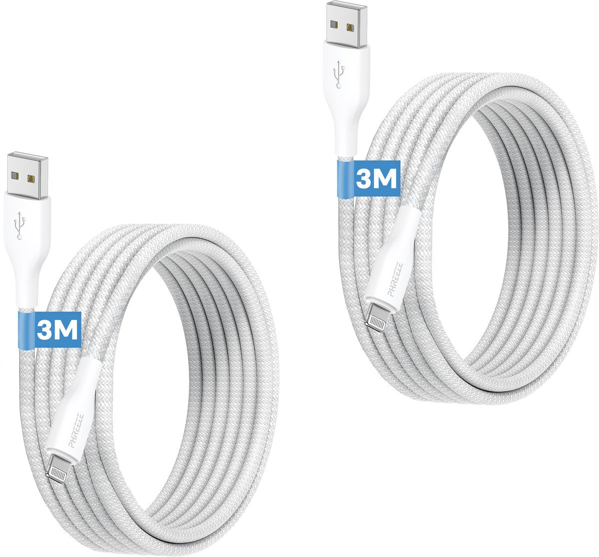 Usb oplaadkabel geschikt voor iPhone 14, 13, 12, 11, X - 3m lang