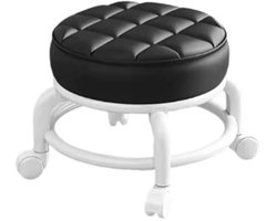 Kleine Lage (24cm Hoogte) Draaibare 360° Kruk - Rollende Zwenkkruk met Wielen en Voetensteun