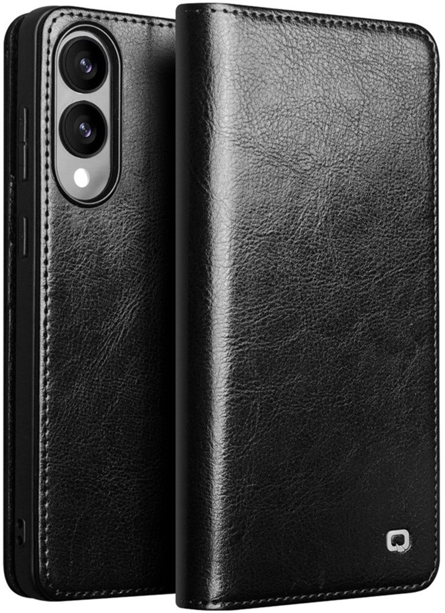 Qialino Geschikt voor Samsung Galaxy S25 Edge hoesje - Leren bookcase - Zwart