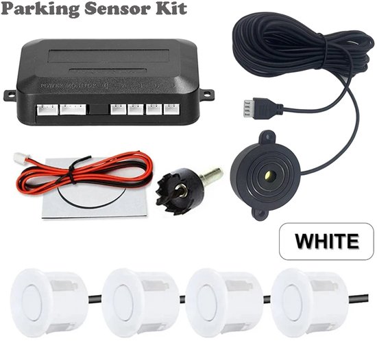Parkeersensor Kit - 4 Sensoren - 12V - 22mm - Geluidswaarschuwingssysteem - Wit