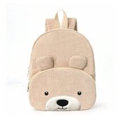 Kinder Rugzak Beer – Beige Corduroy – 30×24×10 cm – Met voorvakje - Schattige Rugtas voor Peuters, Kleuters & Onderbouw