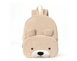 Sac à dos Kinder Ours - Velours côtelé beige - 30 x 24 x 10 cm - Avec poche avant - Sac à dos mignon pour les tout-petits, les enfants d'âge préscolaire et les écoles primaires