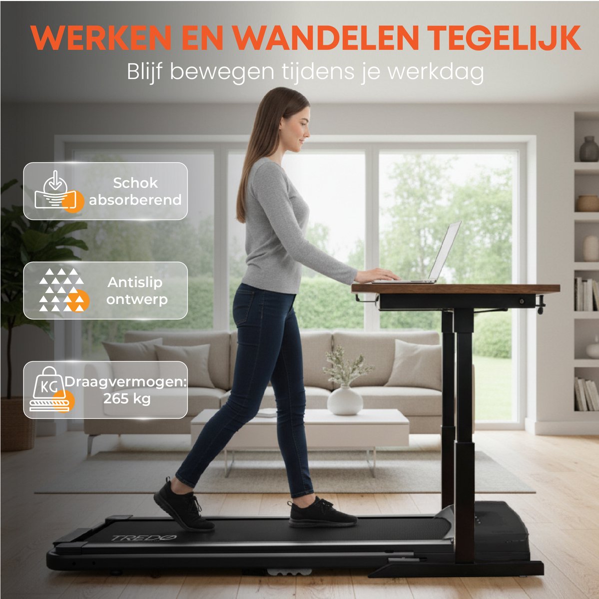 Afbeelding 3 van TREDØ Xfold Loopband - Treadmill - 1-12km/u - Inklapbaar - Wandelband - Opvouwbare Loopband - Elektrische Loopband - Bluetooth - Afstandsbediening - Telefoonhouder - Tablethouder