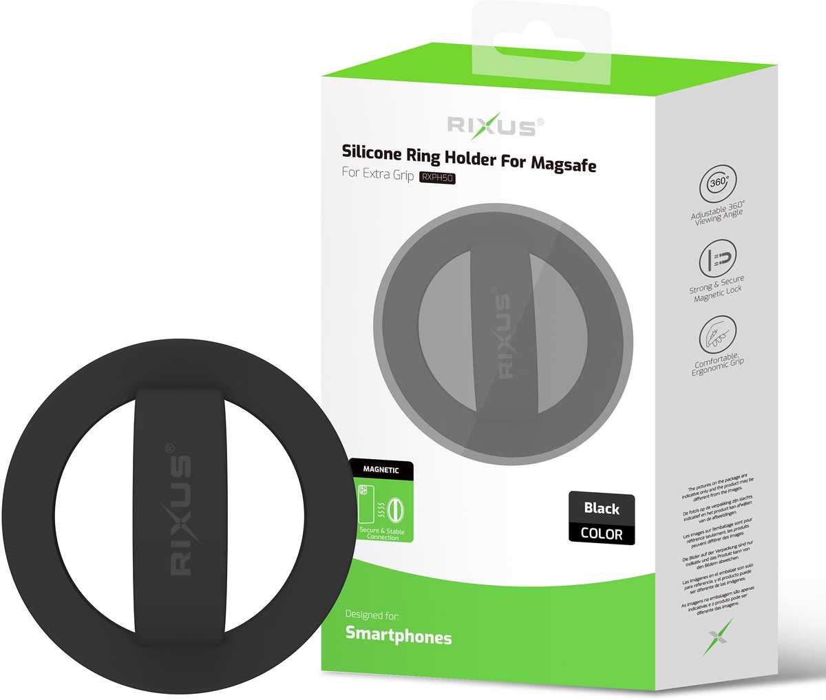 Rixus RXPH50B Silicone Ring Holder For Magsafe Black