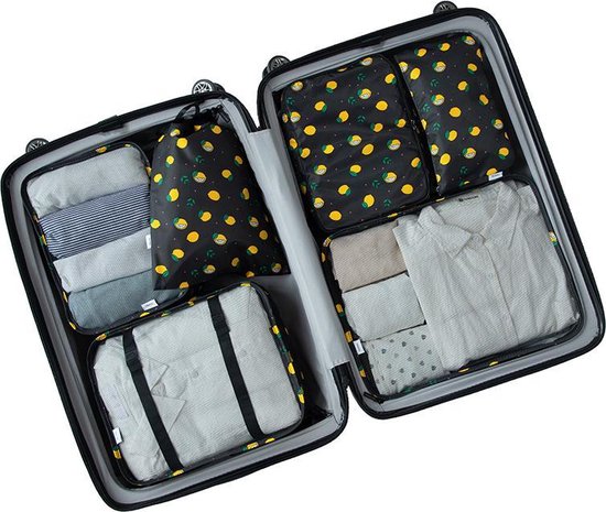 Travel cubes | Packing Cubes Set 6-delig | Koffer accessoires| Opbergtassen | Opbergzakken | | Kleding organizer | Travel bags | Onbezorgd en georganiseerd reizen| Reistas | Black-Lemon