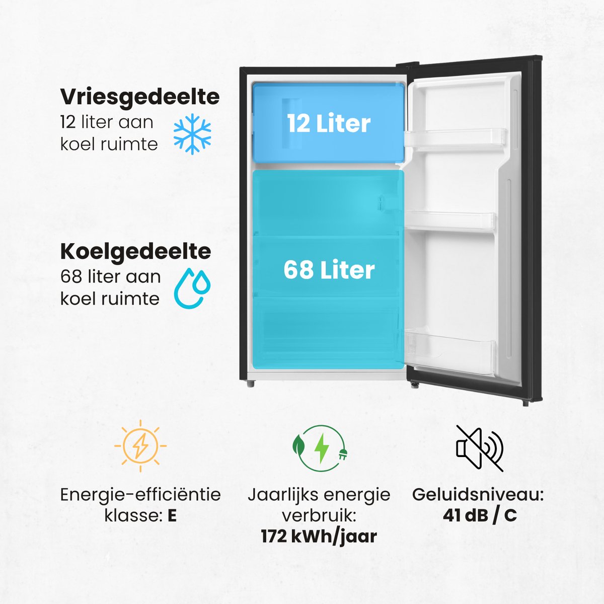 Salora COOLFREEZE48BL - Tafelmodel koelkast met vriesvak - Koelkast - Zwart - 80 L – foto 6