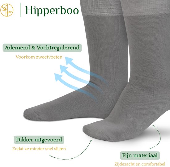 Hipperboo® 8 paires de Chaussettes en Bamboe - Taille 43-46 - Grijs - Chaussettes homme - Bas en Bamboe