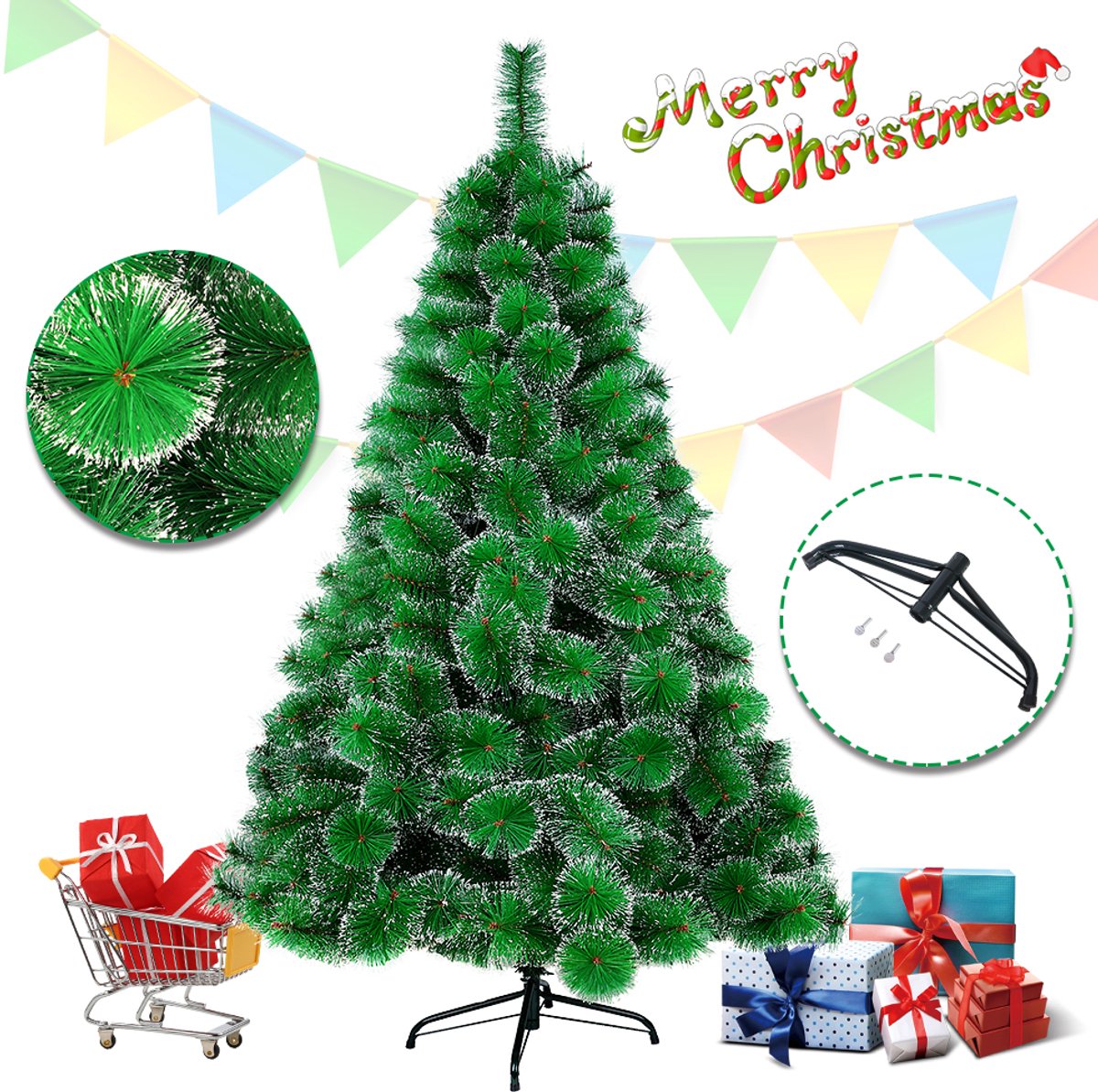 180 Cm Kerstboom Kunstkerstboom Decoratie Dennenboom Groene Dennennaalden Met Sneeuweffect Met Standaard