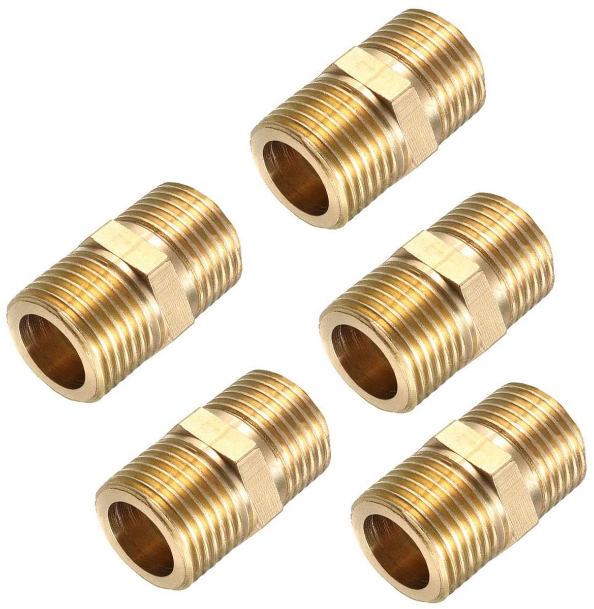 5pcs Brass Pipe Fitting, Hex Nipple 1/2 BSP Male X 1/2 BSP Male Thread Connector, External Thread Brass Pipe Hex Nipple Fitting Quick Adapter
