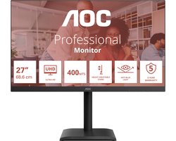 AOC E4 U27E4CV computer monitor 68,6 cm (27") 3840 x 2160 Pixels 4K Ultra HD LED Zwart