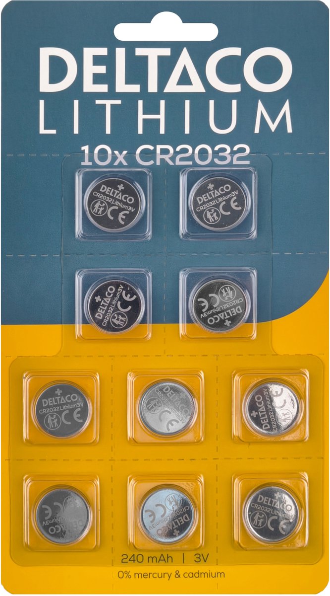 Deltaco CR2032-10B huishoudelijke batterij Lithium - 10 stuks