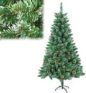210CM Kunstkerstboom, Dennenboom, Kunstboom Wit & Groen met Sneeuweffect + Dennenappels, PVC Kerstboom inclusief Standaard