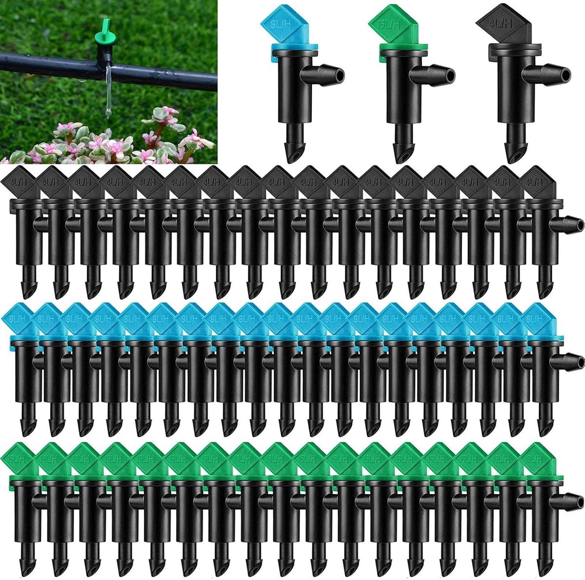 60 Stuks Vlag Druppelaar voor Irrigatie - Diverse Maten en Emitter Opties