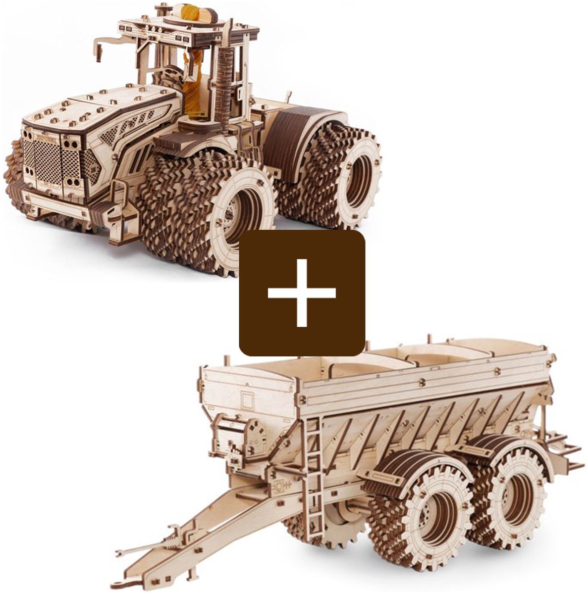 Eco-Wood-Art 3D Puzzel Tractor + Trailer - Modelbouw - Miniatuur Bouwpakket Volwassenen - DIY - Knutselen - Hout - K7