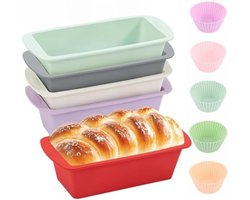 PromoHome 5-delige Siliconen Broodbakvormen Set - Rechthoekige Anti-Aanbak Bakvormen voor Oven, Airfryer en Vaatwasser - Geschikt voor Brood, Cake en Brownies