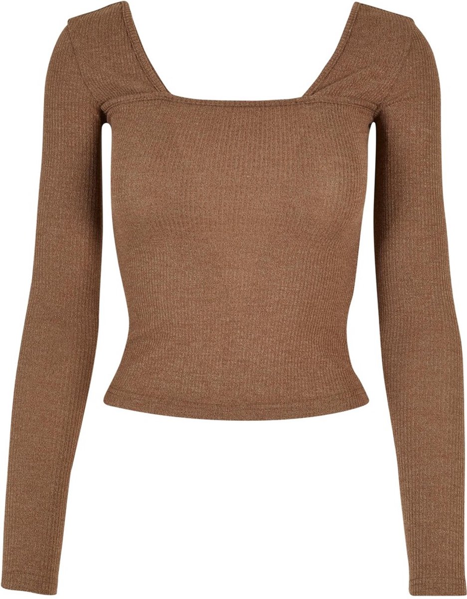 Urban Classics Rib Squared Neckline Longsleeve top XL Bruin
