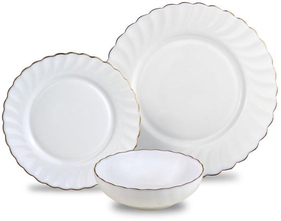 vtwonen Borden - Set van 2 - Wit/Goud - Porselein - 25.5cm vtwonen Borden - Set van 2 - Wit/Goud - Porselein - 25.5cm