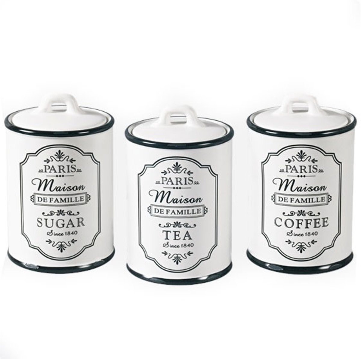 Maestro - Vershouddoos set van 3 - keramische Opbergblikken voor: Suiker Koffie Thee - 10 (diameter) x 14 (h) cm