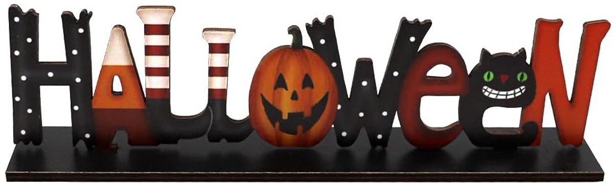 Halloween - Halloween Accesoires - Halloween Decoratie - Houten ornamenten - Horror Versiering - Houten pompoenlaars met alfabet - Halloween-ornamenten - Tafeldecoratie - Feest - Dienblad - Bureau - Decoratie - Huis - Keuken - Feestdecoratie