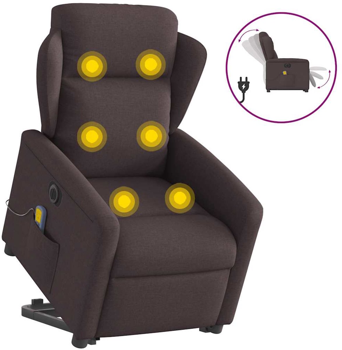 vidaXL Sta-op-massagestoel - elektrisch - verstelbaar - stof - donkerbruin