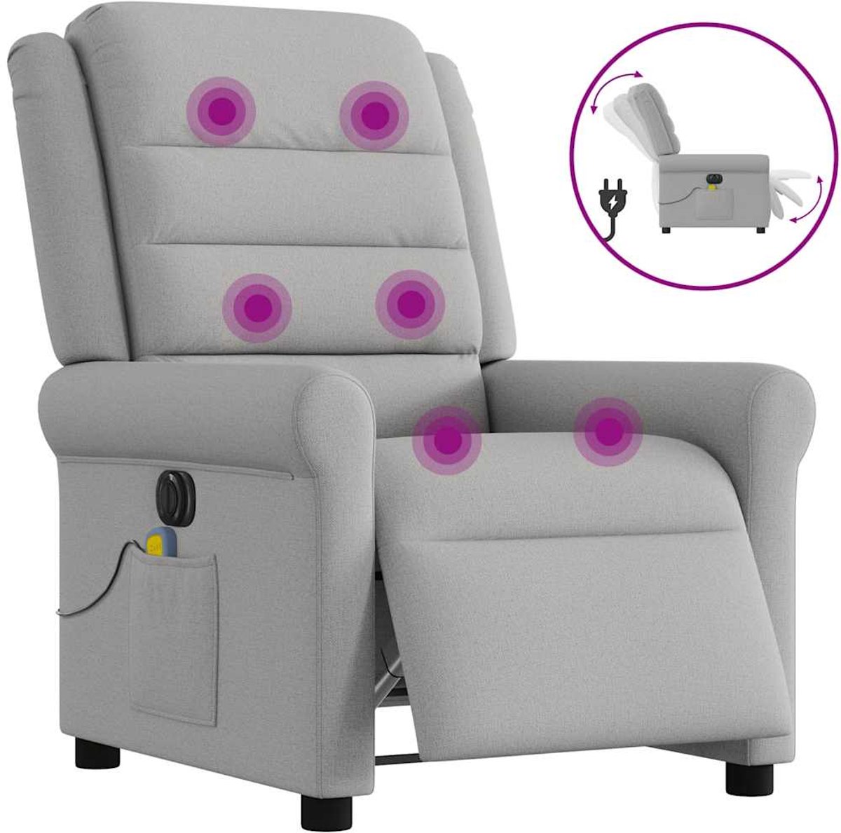 vidaXL Massagestoel - elektrisch - verstelbaar - stof - wolk - grijs wolk grijs