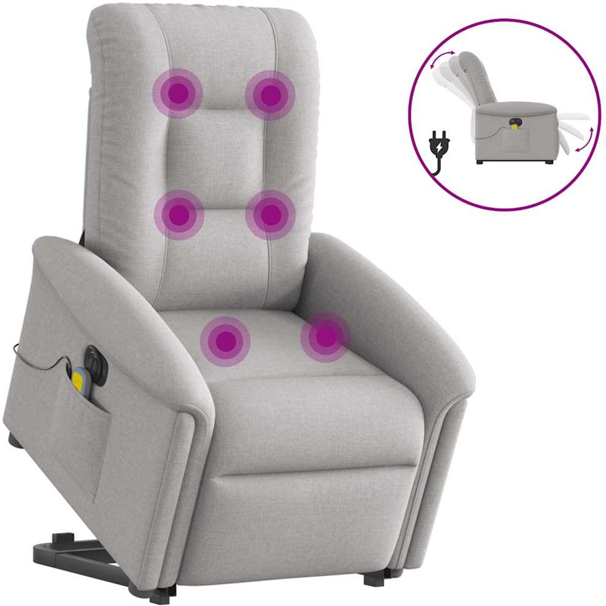 vidaXL Sta-op-massagestoel - elektrisch - verstelbaar - stof - wolk - grijs wolk grijs