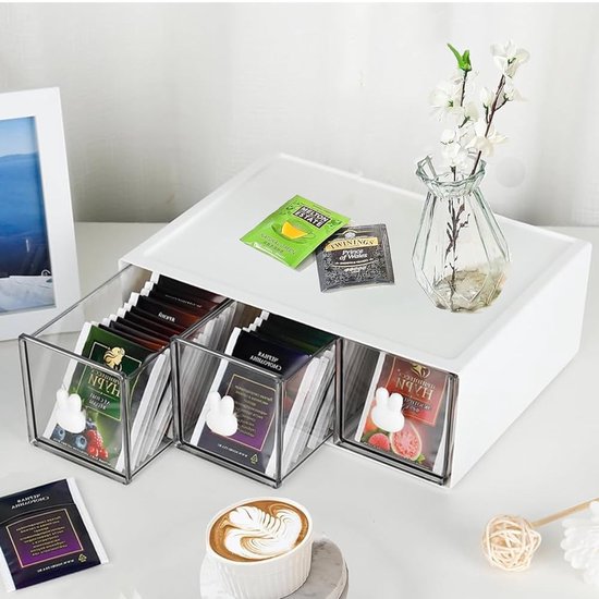 Foto: Multifunctionele theezakjesorganizer ruimtebesparend 1 stuk kunststof 23 x 17 x 5 5 cm