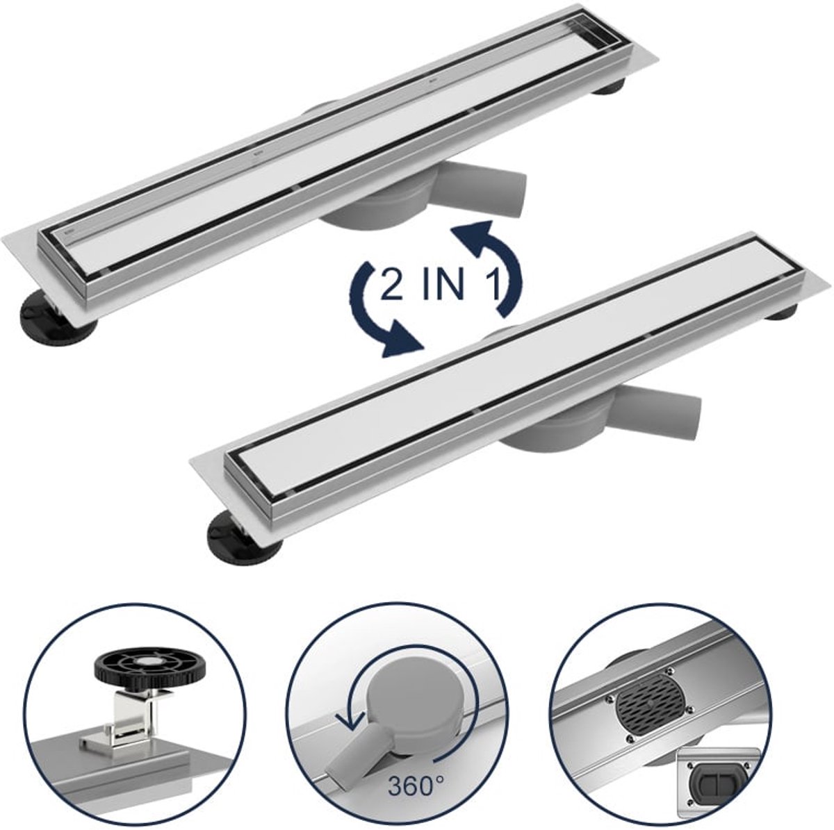 Nurrion Douchegoot met Flens en Flexibele Aansluiting 60 cm - RVS Douchedrain Compleet - Inbouw Douchegoot