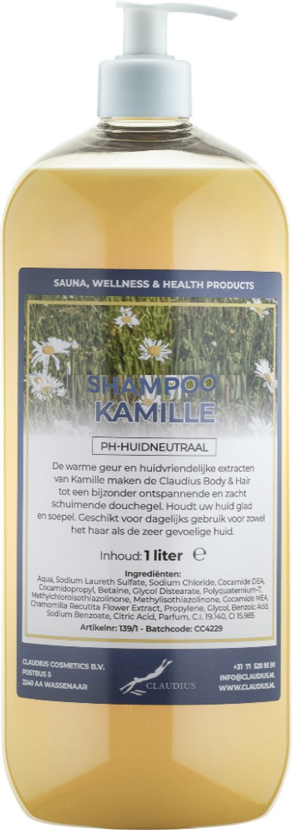 Shampoo Kamille - 1 liter (transparant) met witte pomp - Haarverzorging
