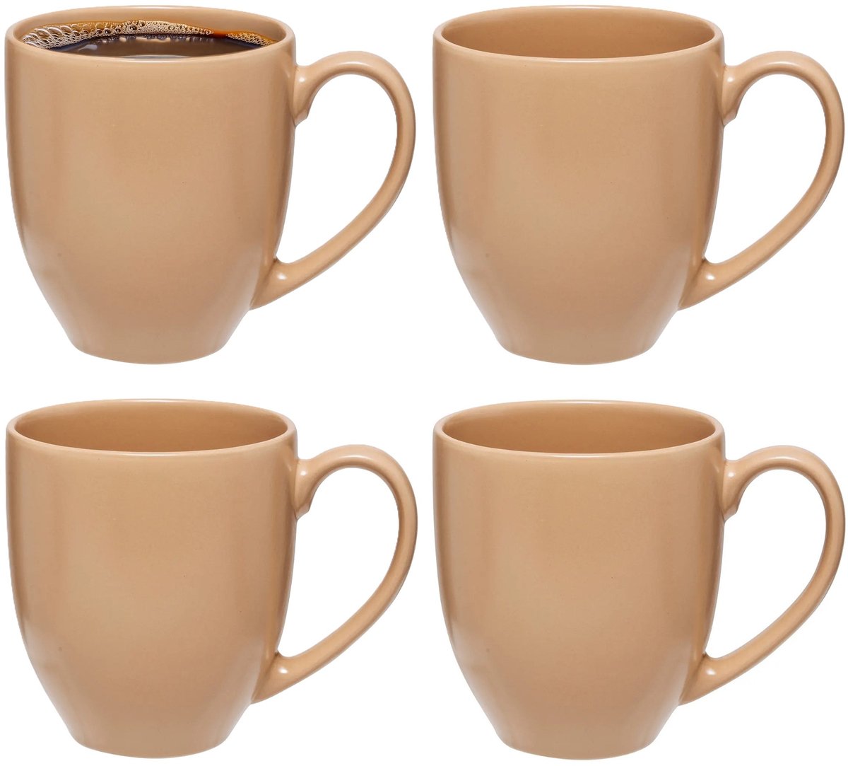 5Five Koffiemokken Venice - 4x stuks - Keramiek - beige - 480 ml - 9 x 11 cm