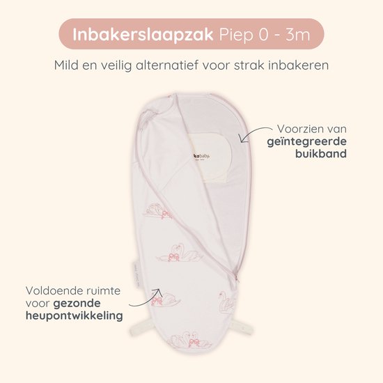 Puckababy Piep Inbakerslaapzakje baby (0-3m) - Swans - Katoen TOG 0.5 - Zomerslaapzak van Merkloos — afbeelding 2