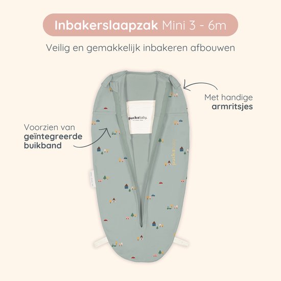 Puckababy Mini Inbakerslaapzakje baby (3-6m) - Tiny Village - Katoen TOG 0.5 - Zomerslaapzak van Puckababy — afbeelding 3