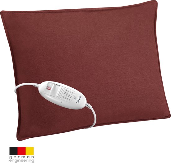 Foto: Beurer hk 48 cherry red elektrisch warmtekussen heating pad 40 x 30 cm 3 warmtestanden max 65 c snelle opwarming automatische uitschakeling fleece machinewasbaar 3 jaar garantie inclusief rode kussenhoes