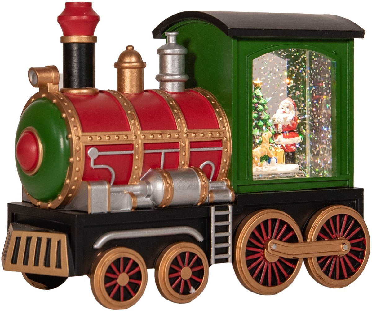 Anna's Collection Anna's Collection Snowglobe trein - rood - met kerstman - 21 cm - sneeuwbol lantaarn - kerstversiering