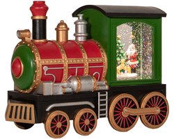 Anna's Collection Anna's Collection Snowglobe trein - rood - met kerstman - 21 cm - sneeuwbol lantaarn - kerstversiering